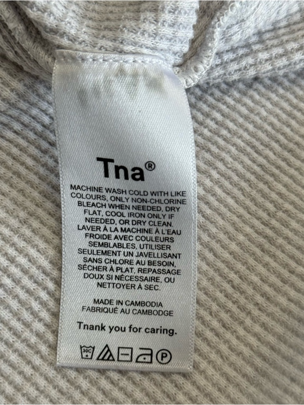 TNA Light Gray Waffle Knit Thermal Curved Hem Long Sleeve Top Large - Picture 5 of 8